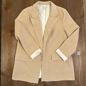 TOPSHOP Women's Tan Straw Raw Edges Open Career Blazer Size 10